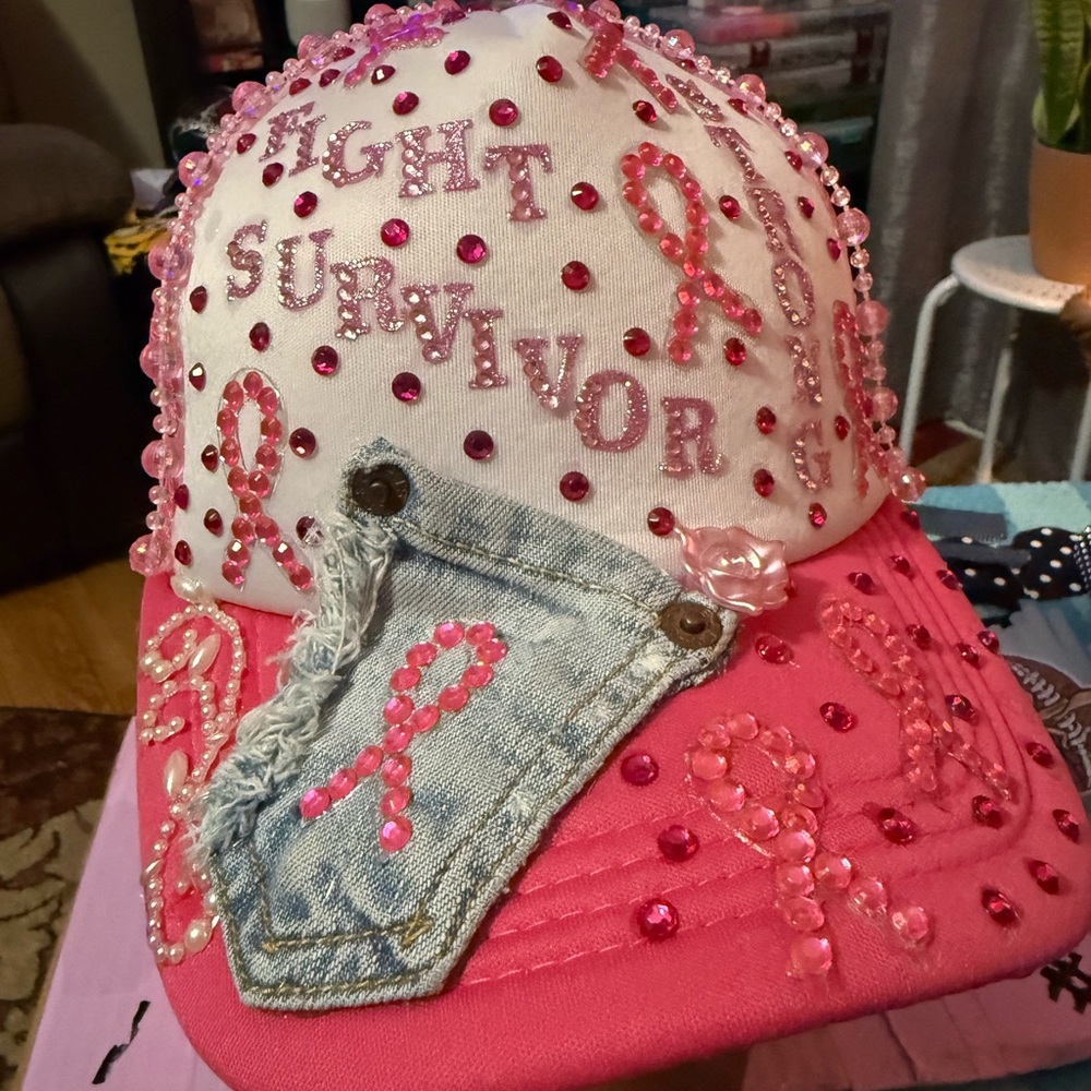 Pink and White Kids Survivor Cap